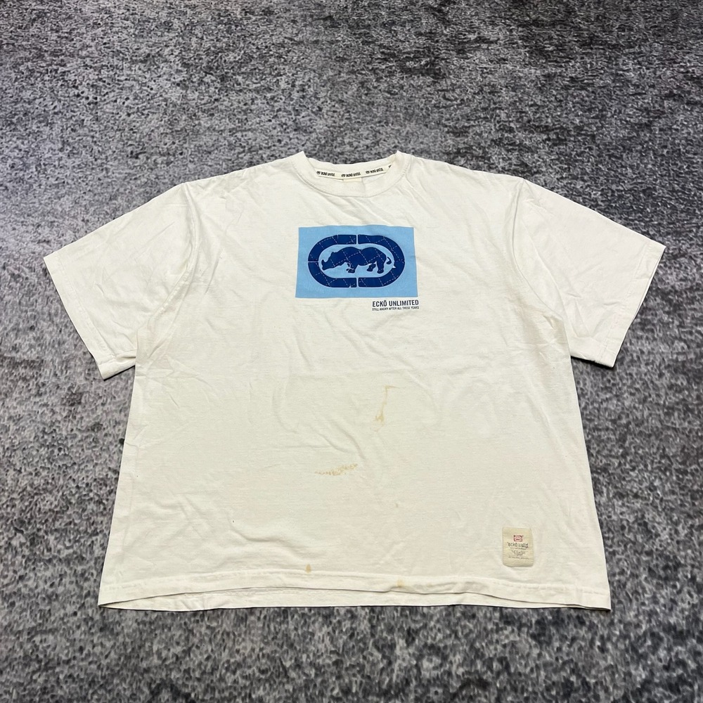 Vintage Y2K Ecko UNLTD T Shirt Mens XXL White Rhino Hip-Hop Skater